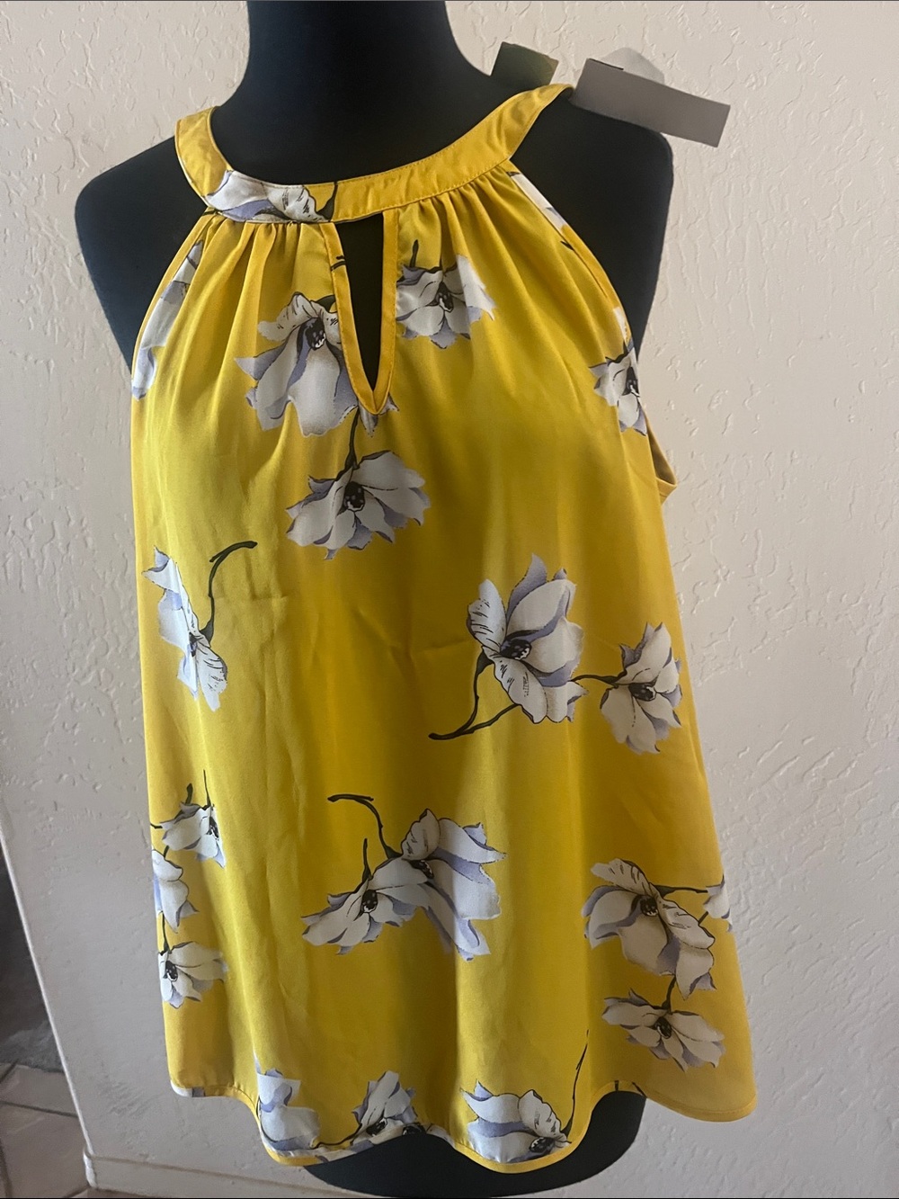 Papermoon Yellow Floral Halter Blouse with White and Gray Accents